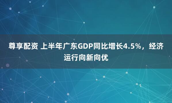 尊享配资 上半年广东GDP同比增长4.5%，经济运行向新向优