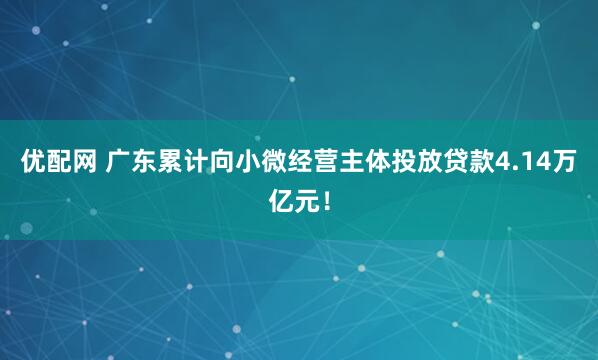 优配网 广东累计向小微经营主体投放贷款4.14万亿元！